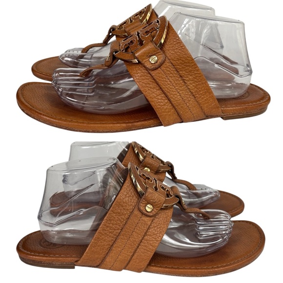 Tory Burch Amanda Flat Thong Tumbled Leather Brown Size 11 - Picture 7 of 15